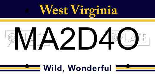 MA2D4O West Virginia License Plate
