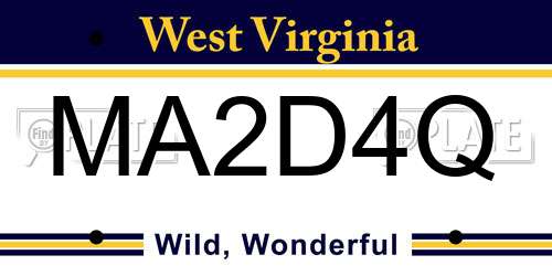 MA2D4Q West Virginia License Plate