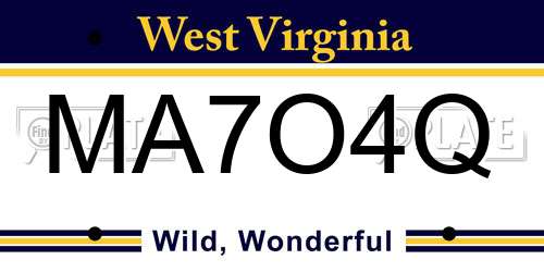 MA7O4Q West Virginia License Plate