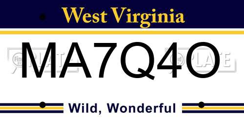 MA7Q4O West Virginia License Plate