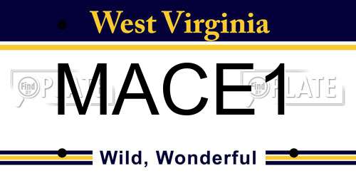 MACE1 West Virginia License Plate