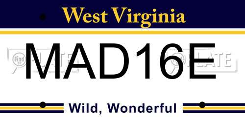 MAD16E West Virginia License Plate