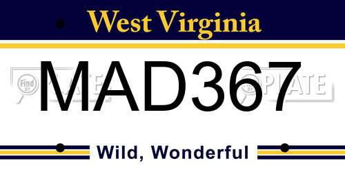 MAD367 West Virginia License Plate