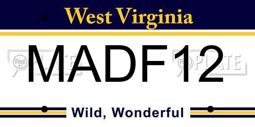 MADF12 West Virginia License Plate