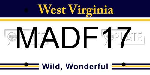 MADF17 West Virginia License Plate