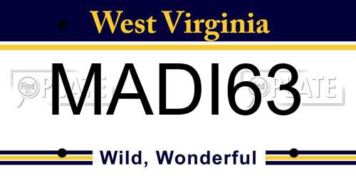 MADI63 West Virginia License Plate
