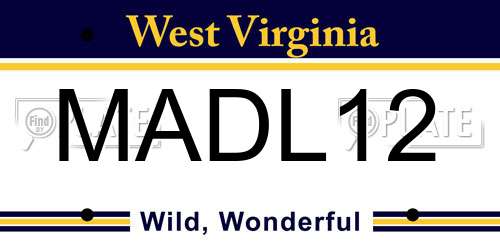MADL12 West Virginia License Plate