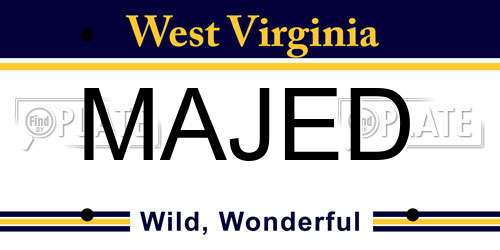 MAJED West Virginia License Plate