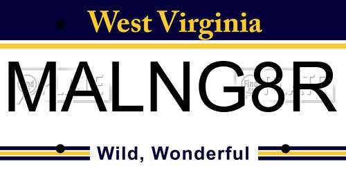 MALNG8R West Virginia License Plate
