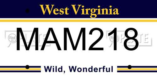 MAM218 West Virginia License Plate