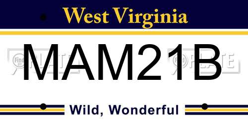 MAM21B West Virginia License Plate