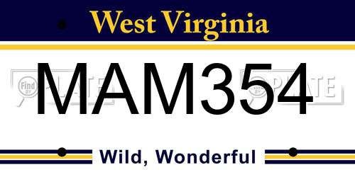 MAM354 West Virginia License Plate