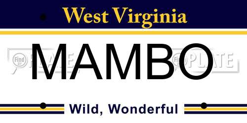 MAMBO West Virginia License Plate