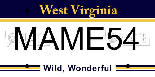 MAME54 West Virginia License Plate