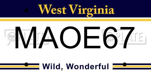 MAOE67 West Virginia License Plate