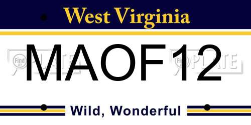 MAOF12 West Virginia License Plate