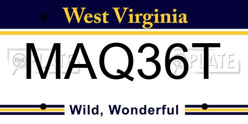 MAQ36T West Virginia License Plate