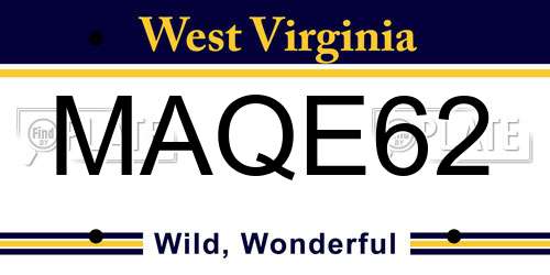 MAQE62 West Virginia License Plate