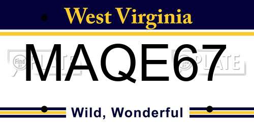 MAQE67 West Virginia License Plate