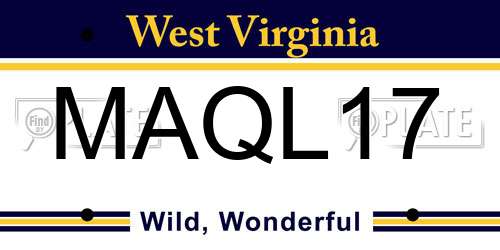 MAQL17 West Virginia License Plate