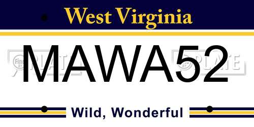 MAWA52 West Virginia License Plate
