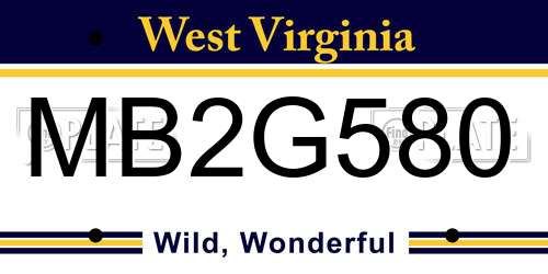 MB2G580 West Virginia License Plate