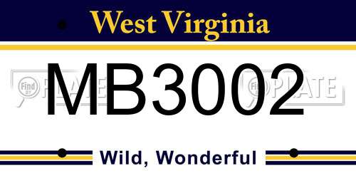 MB3002 West Virginia License Plate