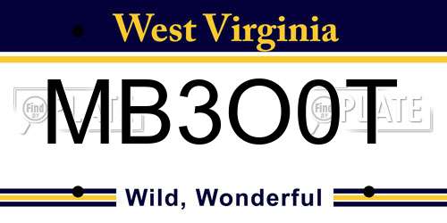 MB3O0T West Virginia License Plate