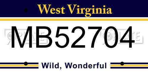 MB52704 West Virginia License Plate