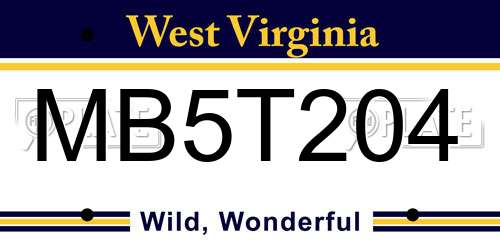 MB5T204 West Virginia License Plate