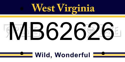 MB62626 West Virginia License Plate