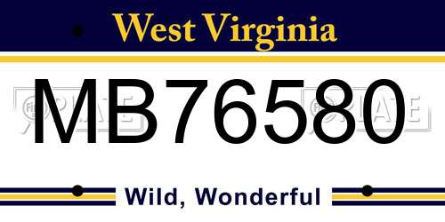 MB76580 West Virginia License Plate