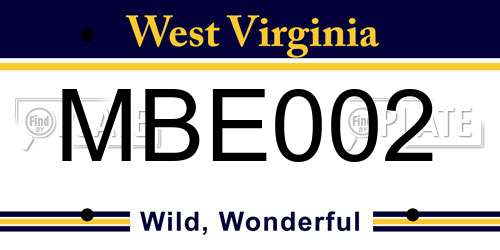MBE002 West Virginia License Plate