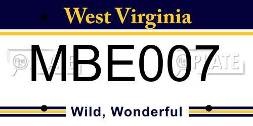 MBE007 West Virginia License Plate