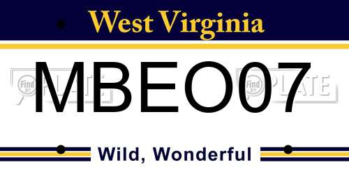 MBEO07 West Virginia License Plate