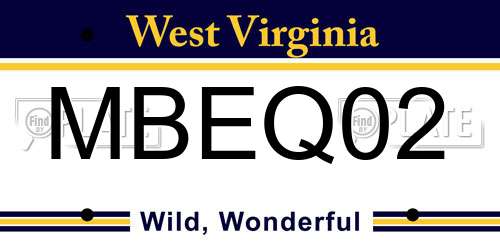 MBEQ02 West Virginia License Plate