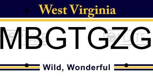 MBGTGZG West Virginia License Plate
