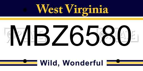 MBZ6580 West Virginia License Plate