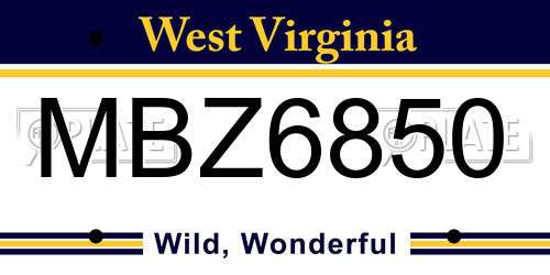 MBZ6850 West Virginia License Plate