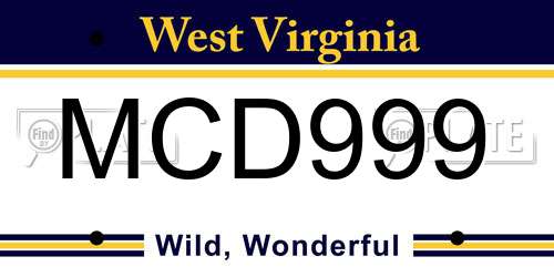 MCD999 West Virginia License Plate