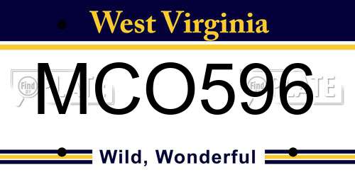 MCO596 West Virginia License Plate