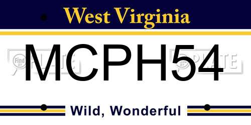 MCPH54 West Virginia License Plate