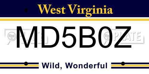 MD5B0Z West Virginia License Plate