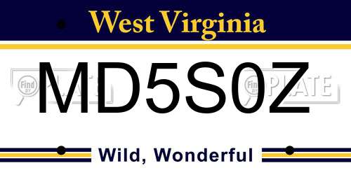 MD5S0Z West Virginia License Plate