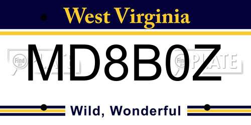 MD8B0Z West Virginia License Plate