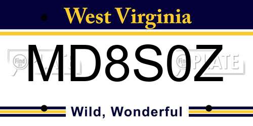MD8S0Z West Virginia License Plate