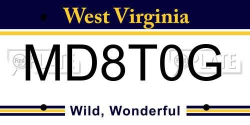 MD8T0G West Virginia License Plate
