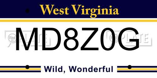 MD8Z0G West Virginia License Plate