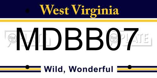 MDBB07 West Virginia License Plate