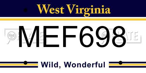 MEF698 West Virginia License Plate